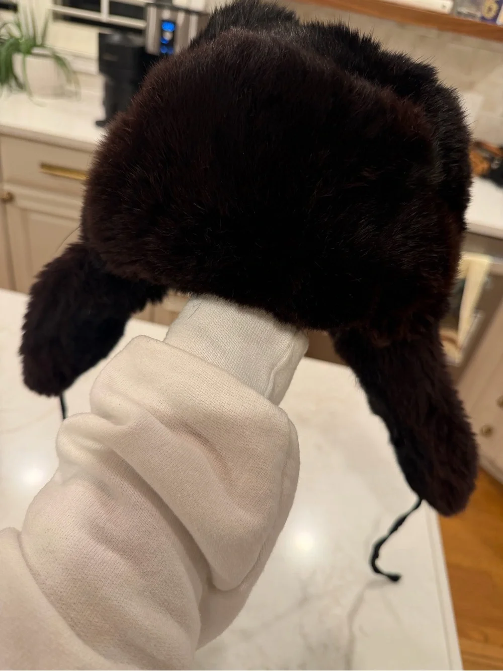 Vintage Dyed Rabbit Fur Trapper Hat in Dark Brown Made in France